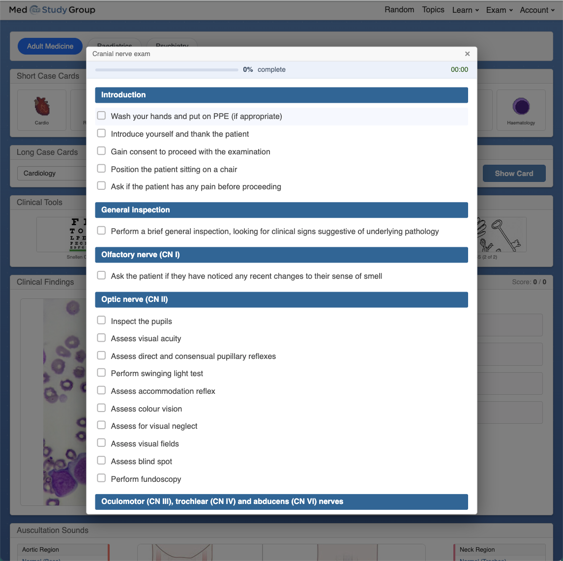 Examination checklist