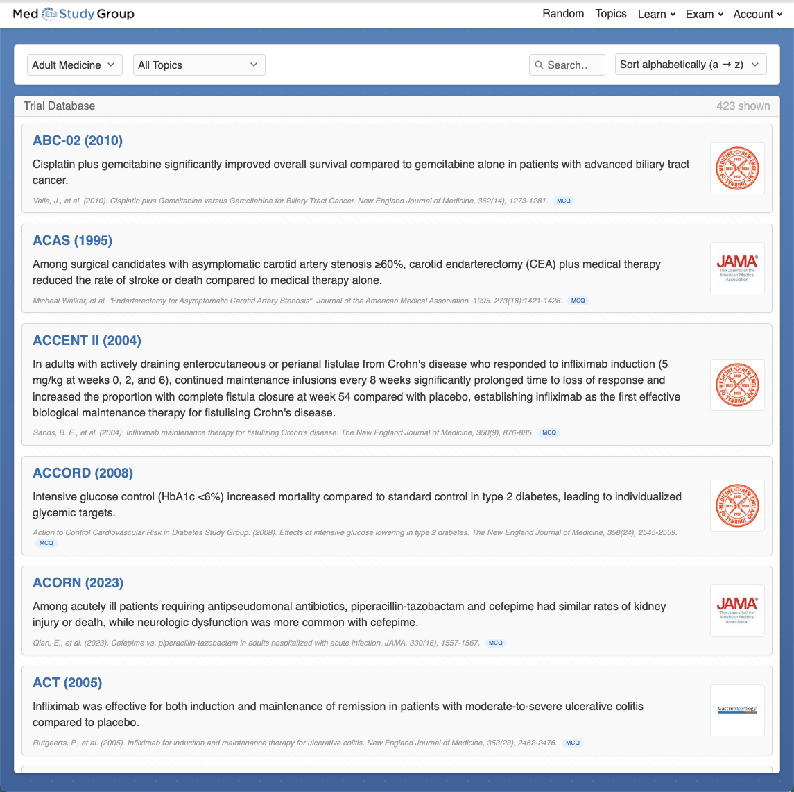 Clinical trials database